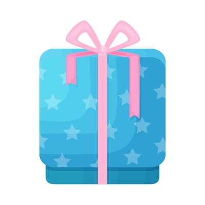 Blue cardboard gift box with pink ribbon in flat style vector illustration