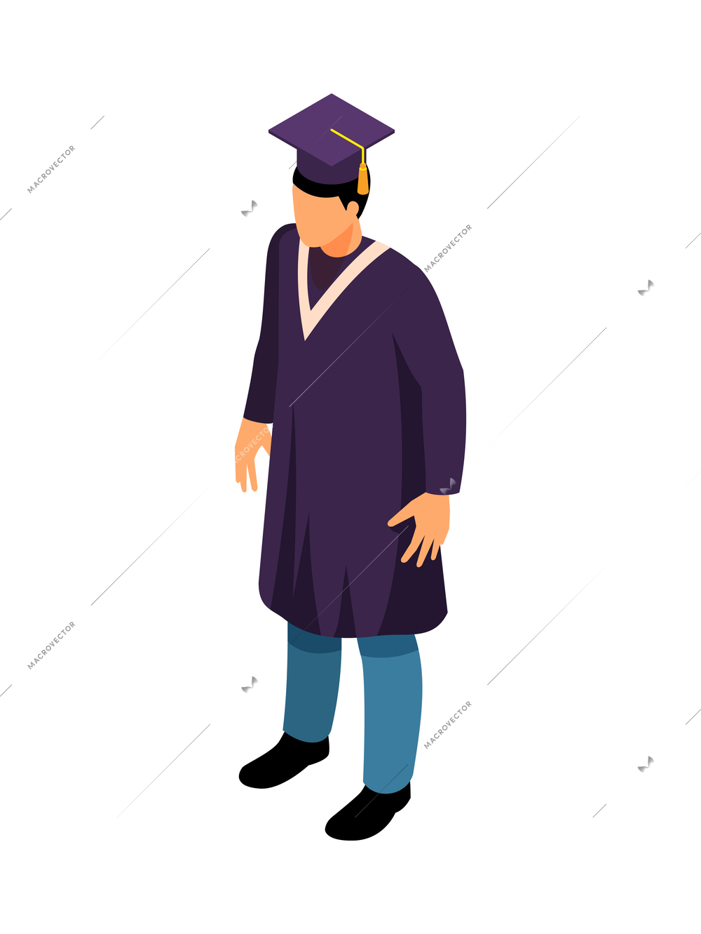 Isometric character of university graduate wearing cap 3d vector illustration