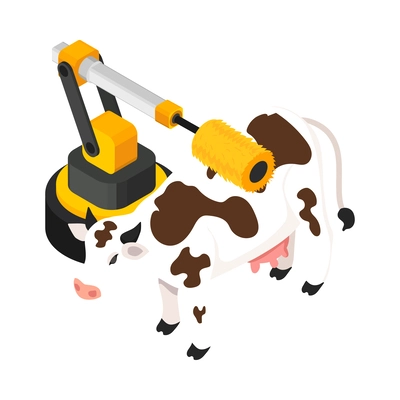 Smart farm technology isometric icon with automated machine for washing cow 3d vector illustration