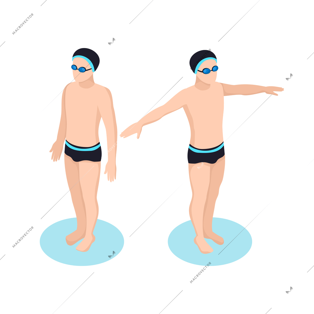 Boys in swimming pool on white background isometric vector illustration