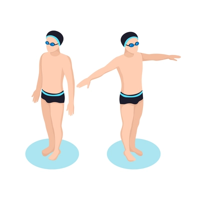 Boys in swimming pool on white background isometric vector illustration