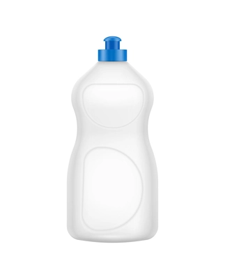 Realistic blank plastic detergent bottle with blue lid vector illustration