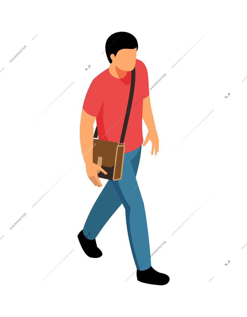 Isometric male university student with bag on white background 3d vector illustration