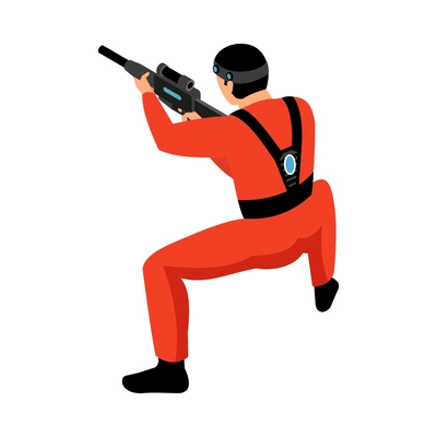 Isometric male player during laser tag game 3d vector illustration