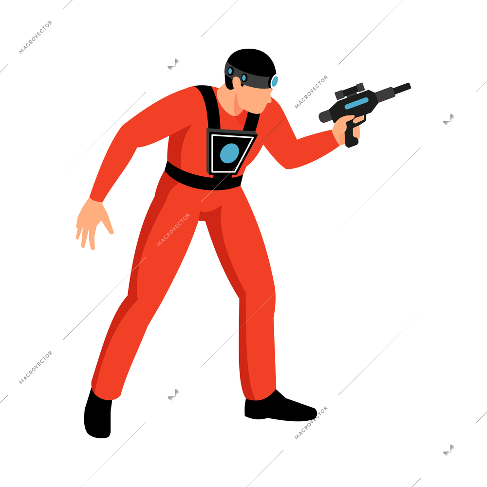 Male laser tag game player character with weapon 3d isometric vector illustration