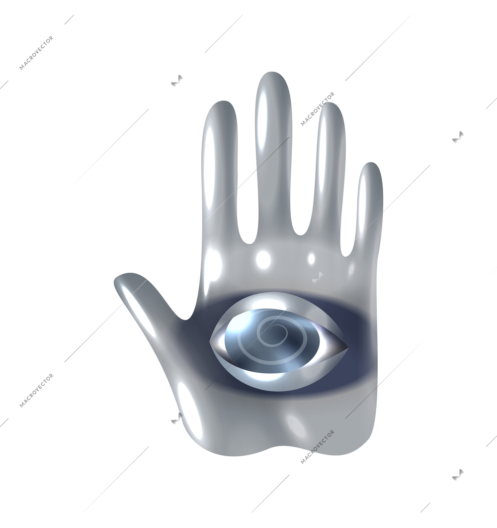 Realistic voodoo occult attribute hand with eye totem vector illustration