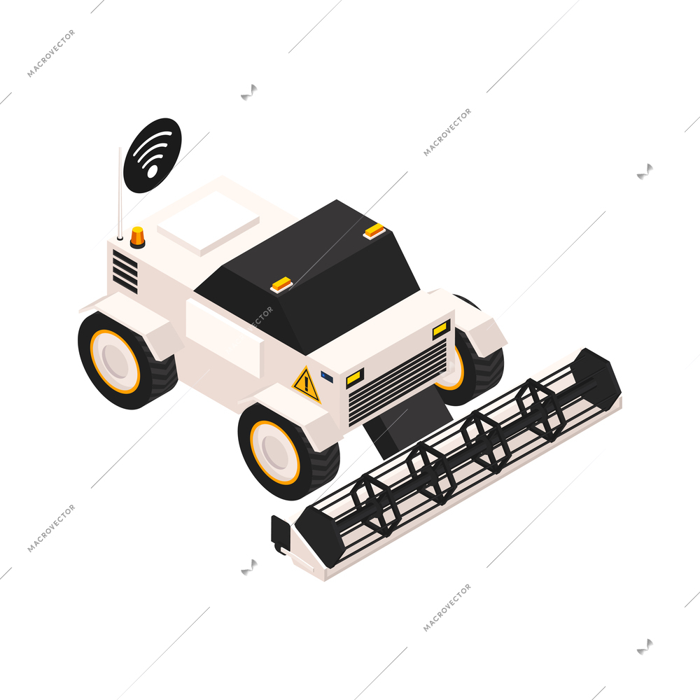 Isometric remote controlled smart farm harvester 3d vector illustration