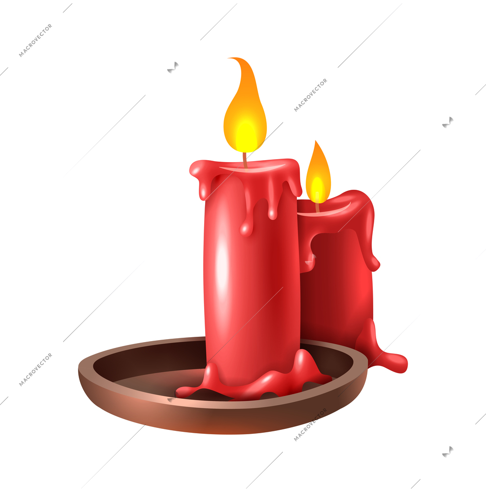 Realistic burning red wax candles vector illustration