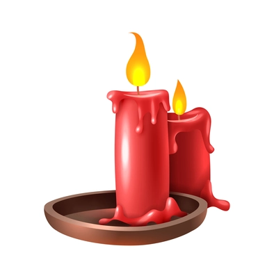 Realistic burning red wax candles vector illustration