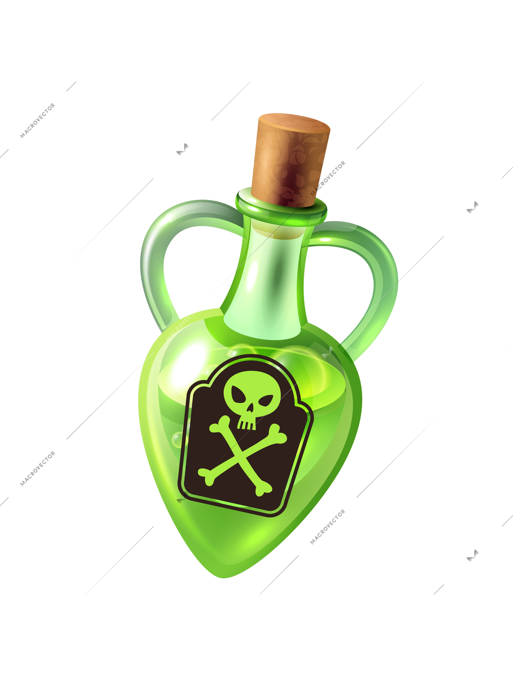 Green bottle of deadly poison with cork realistic vector illustration