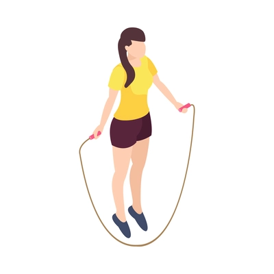 Isometric woman health icon with girl jumping with rope 3d vector illustration