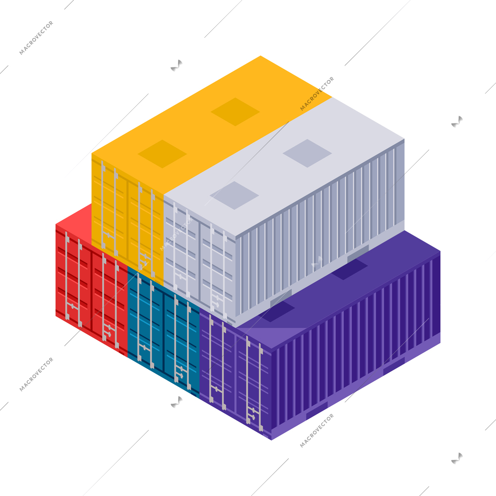 Isometric stack of colorful cargo containers 3d vector illustration