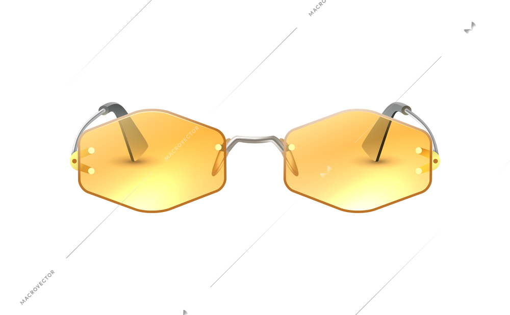 Realistic stylish carnival party masquerade costume glasses with yellow lens vector illustration