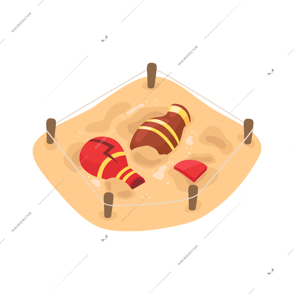 Archeology isometric icon with ancient vases at excavation site 3d vector illustration