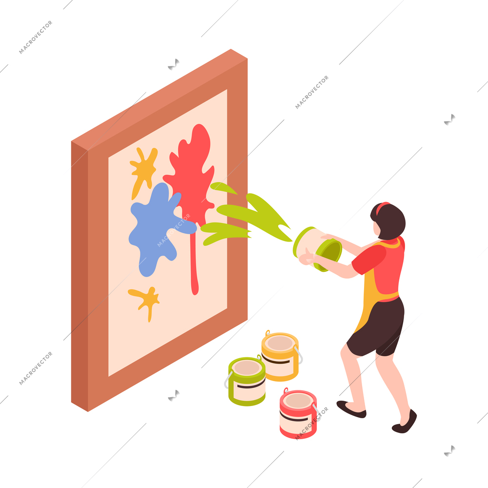Creative profession isometric icon with female artist creating artwork 3d vector illustration
