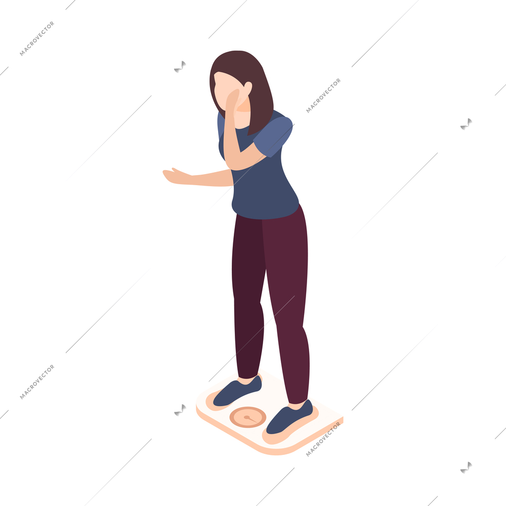 Women health isometric icon with female character on scales 3d vector illustration