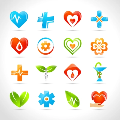 Medical pharmacy and healthcare logo designs icons set isolated vector illustration