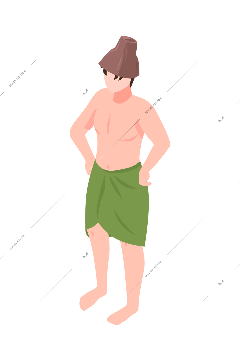 Isometric man with towel in bathhouse 3d vector illustration