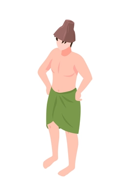 Isometric man with towel in bathhouse 3d vector illustration