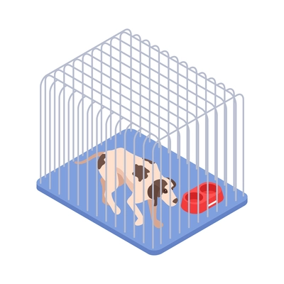 Animal shelter isometric icon with dog in cage 3d vector illustration