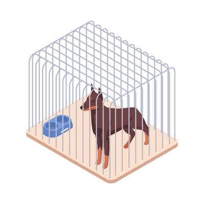 Animal shelter icon with homeless dog in cage 3d isometric vector illustration