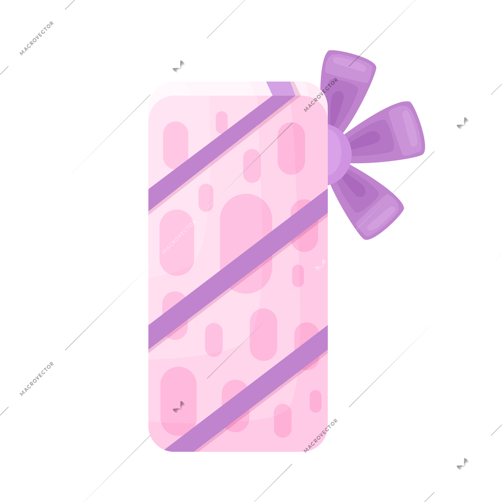 Flat cardboard gift box with ribbon vector illustration
