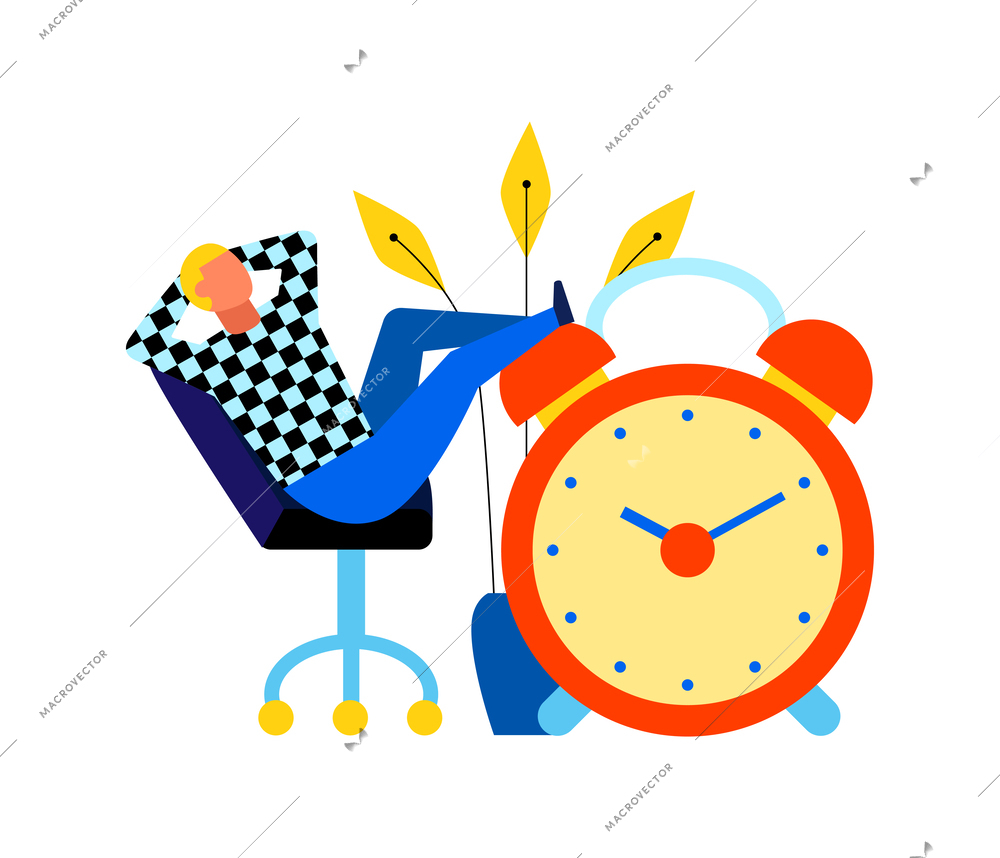 Time management flat icon with office worker having break from work vector illustration