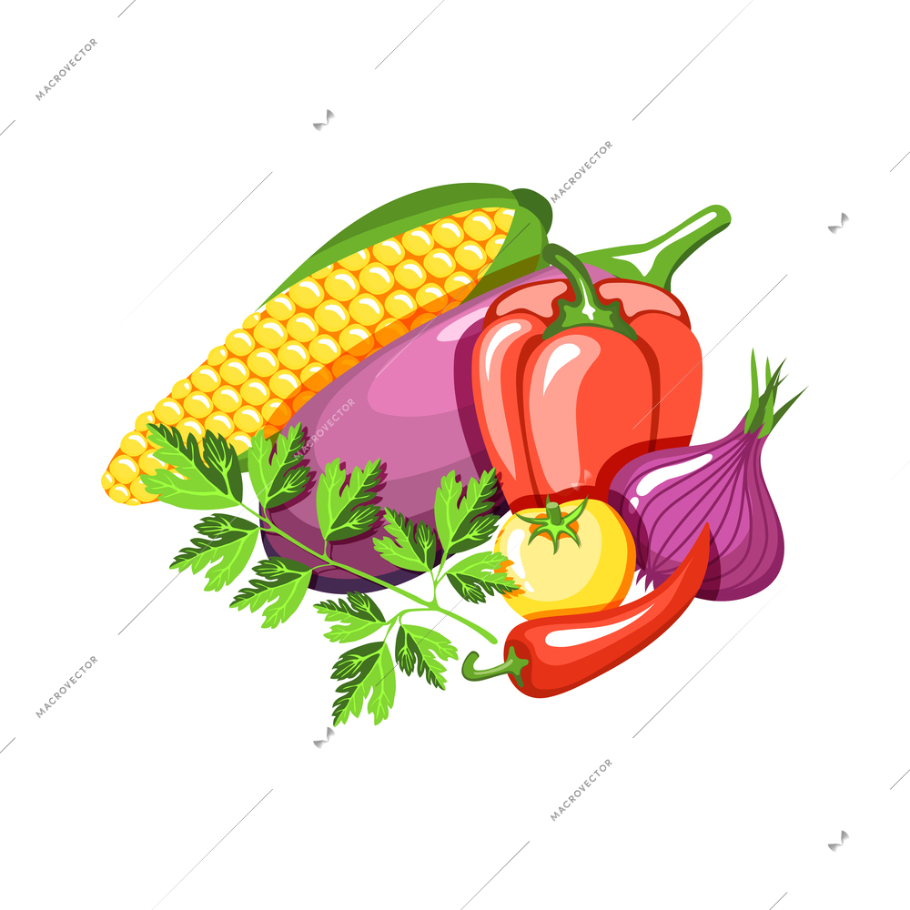 Isometric fresh vegetables for grill and bbq isometric icon with corn pepper eggplant 3d vector illustration