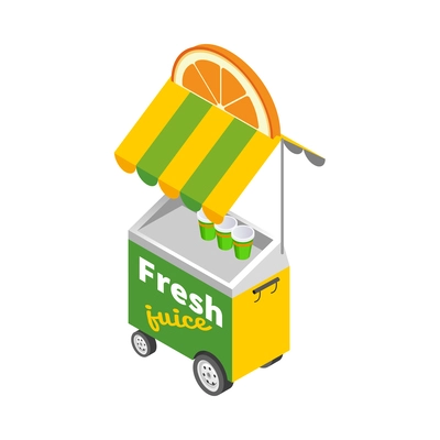 Isometric street food icon with fresh juice cart 3d vector illustration