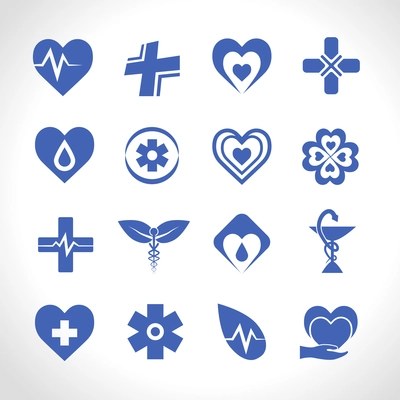 Medical ambulance emergency symbols logo icons blue set isolated vector illustration