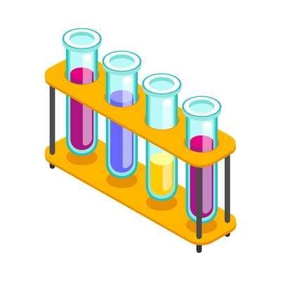 Laboratory glass tubes rack with colorful liquid isometric icon 3d vector illustration