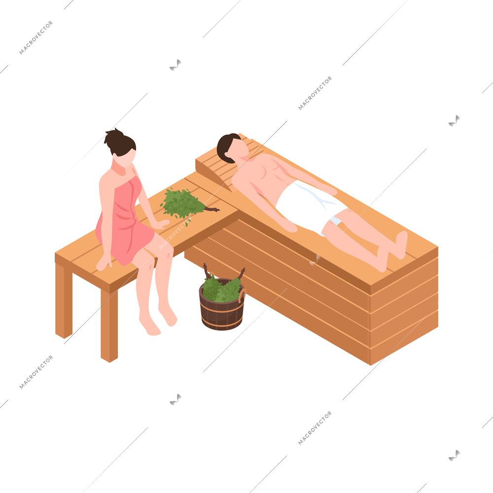 People relaxing in steam bath isometric icon 3d vector illustration