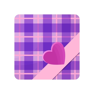 Flat plaid pattern square gift box with ribbon and heart vector illustration