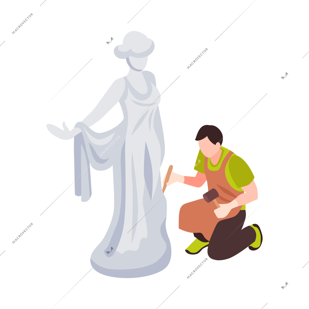 Creative profession isometric icon with man working on sculpture 3d vector illustration