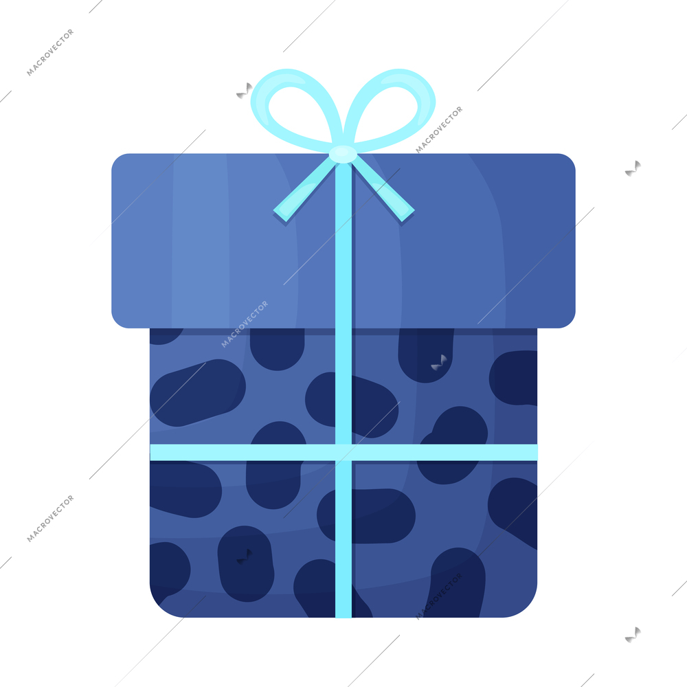 Blue gift box with bow in flat style vector illustration