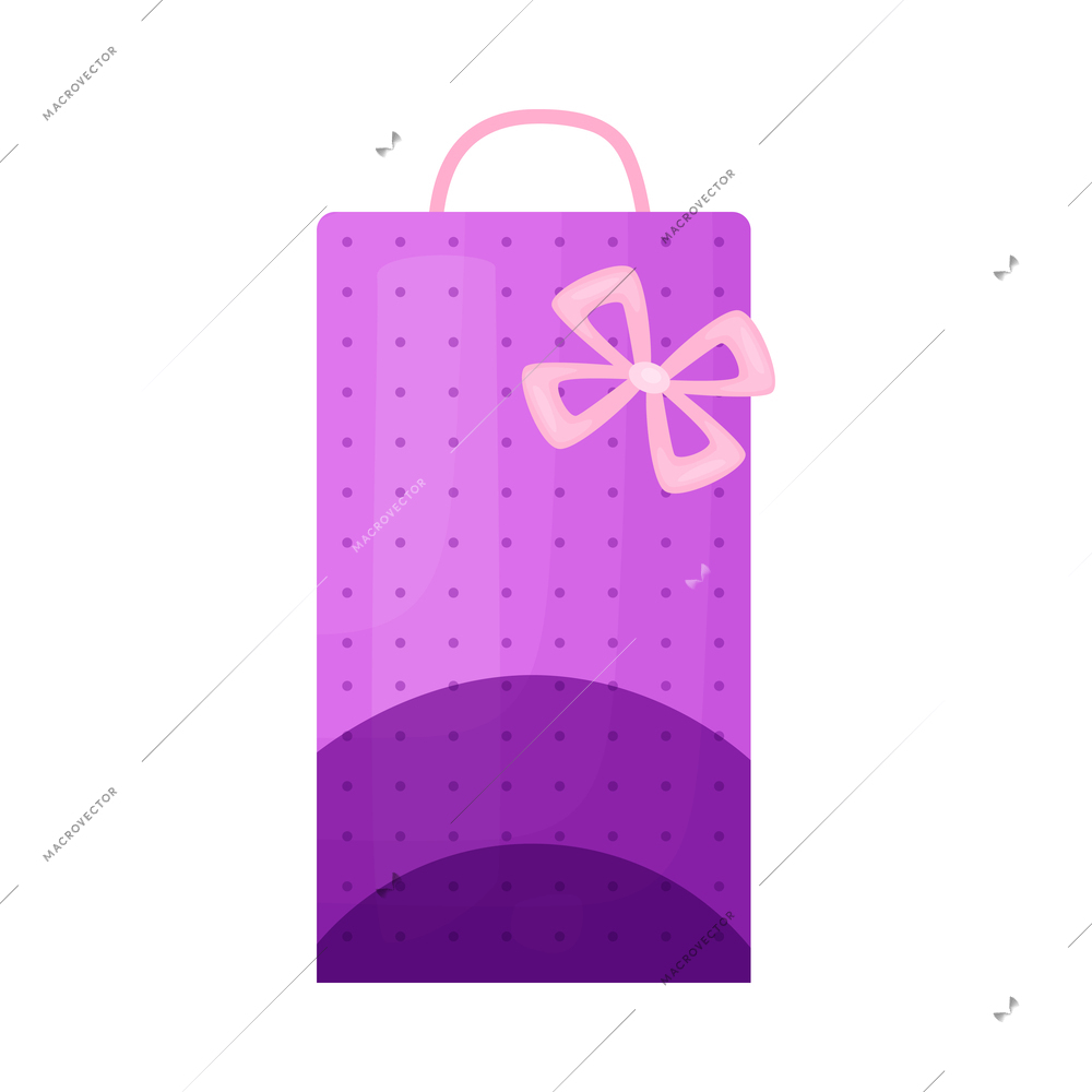 Flat purple paper gift bag with bow vector illustration