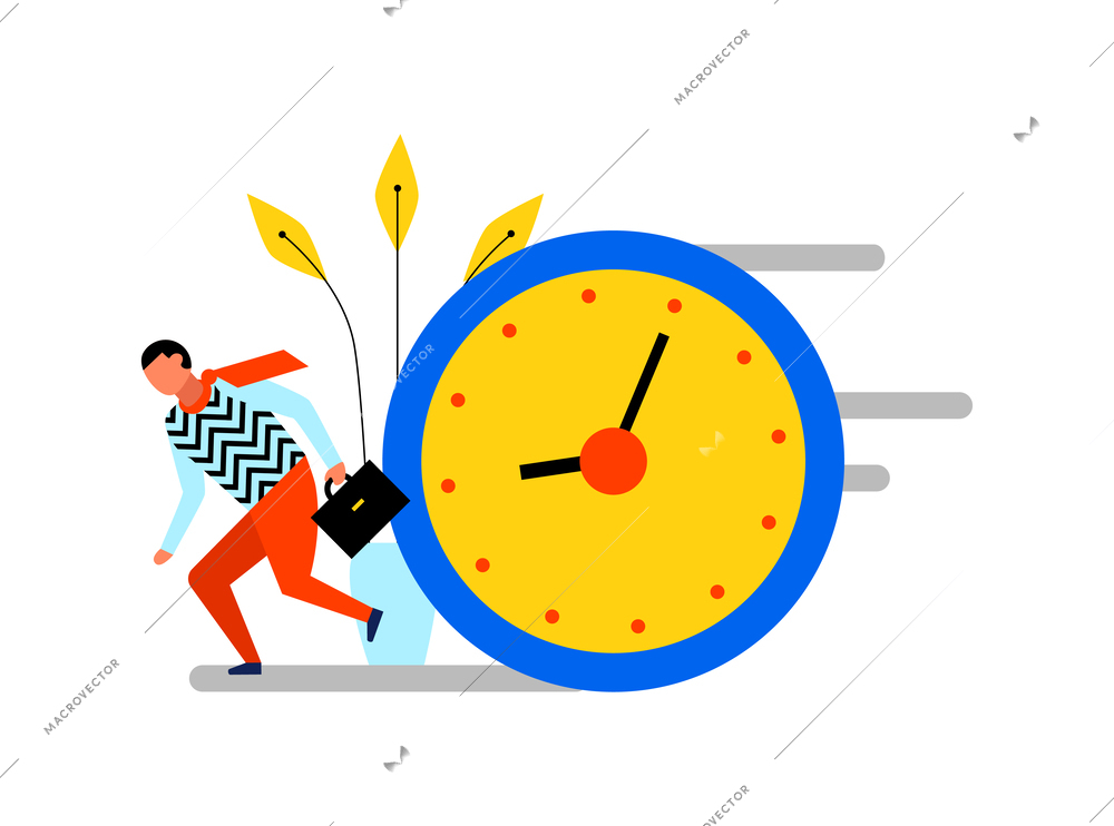 Time management deadline flat icon with clock and running man vector illustration