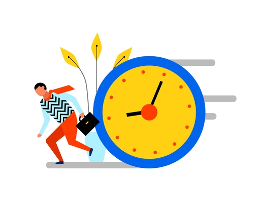 Time management deadline flat icon with clock and running man vector illustration