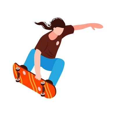 Isometric teenager skateboarder on white background vector illustration