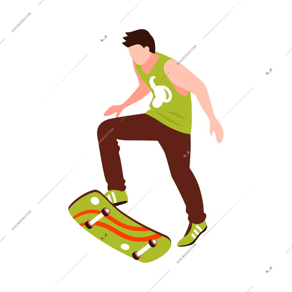 Isometric male skateboarder human character vector illustration