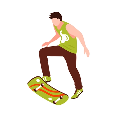 Isometric male skateboarder human character vector illustration