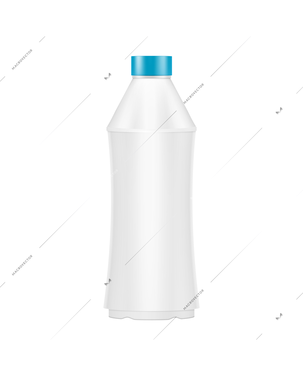 Realistic white plastic bottle of liquid detergent with blue lid vector illustration