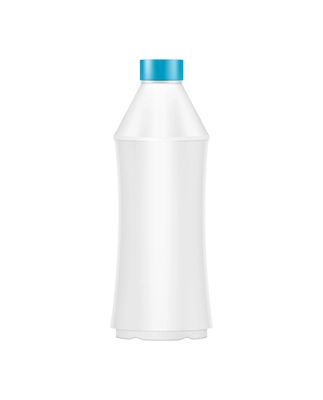 Realistic white plastic bottle of liquid detergent with blue lid vector illustration