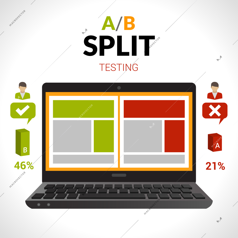 Split testing a-b comparison concept with laptop computer vector illustration