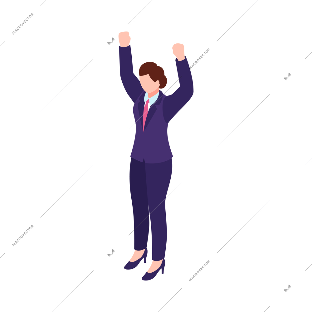 Isometric feminism icon with female protester wearing suit 3d vector illustration