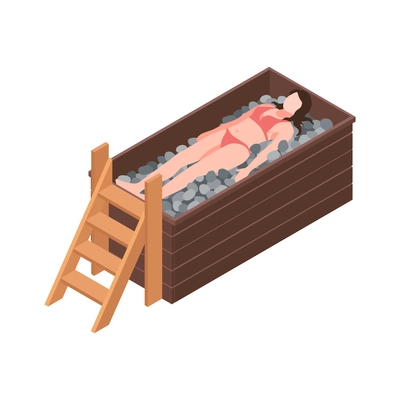 Woman relaxing in japanese bath isometric icon vector illustration