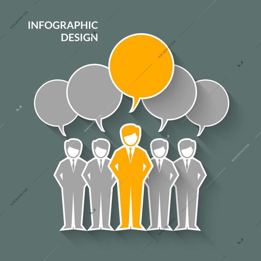 Teamwork concept with paper business people silhouettes and speech bubbles vector illustration