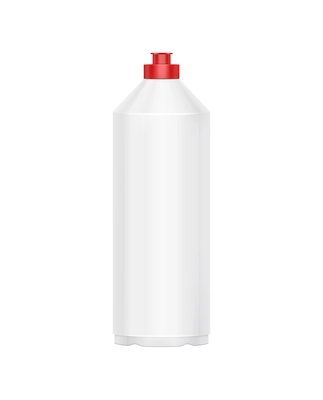 Realistic blank plastic detergent bottle mockup with red lid vector illustration