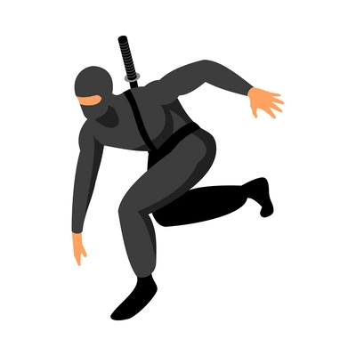 Isometric ninja icon with male human character of japanese warrior with katana 3d vector illustration