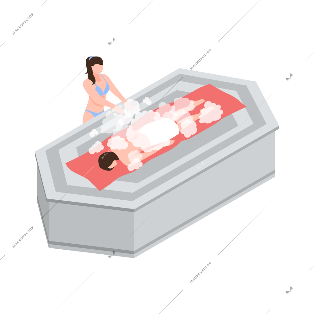 Woman relaxing in turking bath isometric icon 3d vector illustration